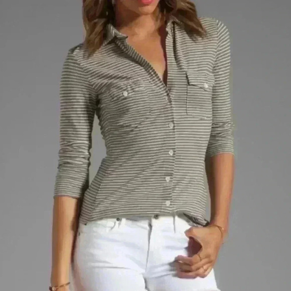NWT super soft gray striped James Perse Button Up Shirt size 1 smalll - Picture 1 of 3